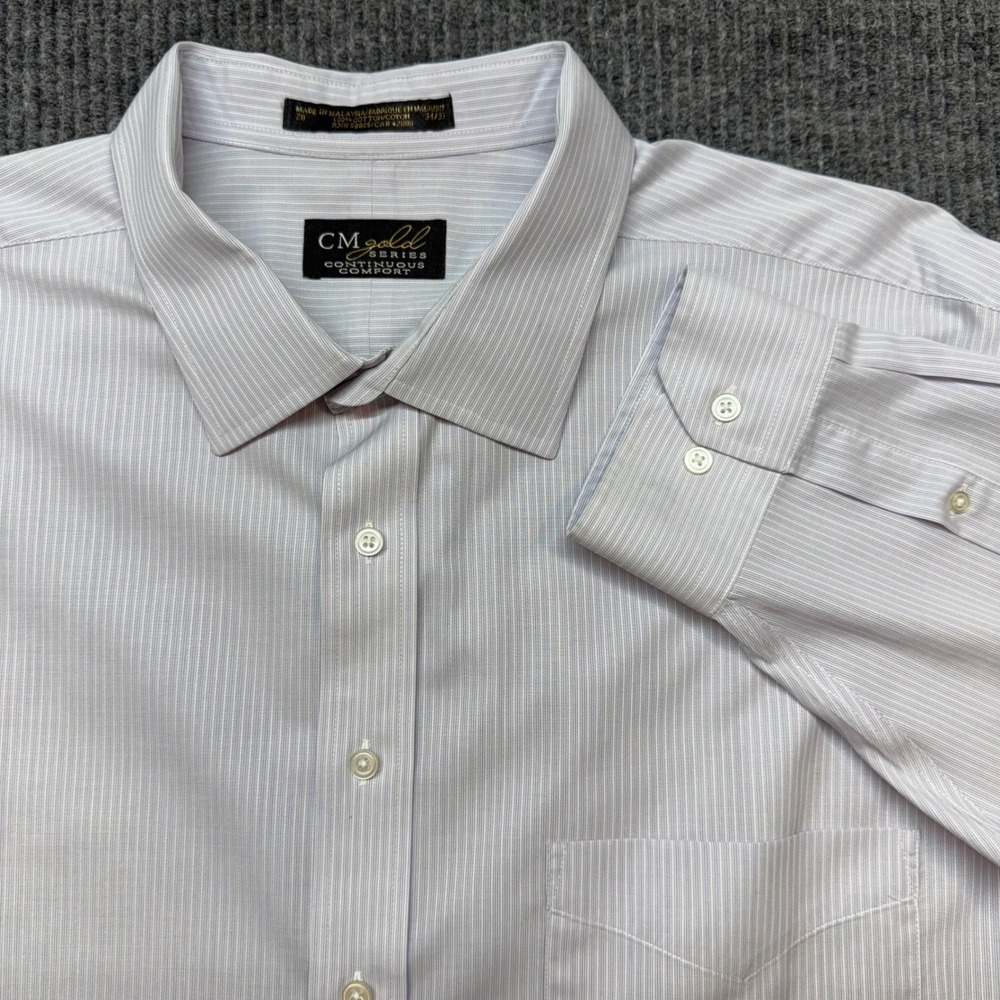 CM Gold Series Continuous Comfort Dress Shirt Mens 20‎ 34/35 Purple Stripe